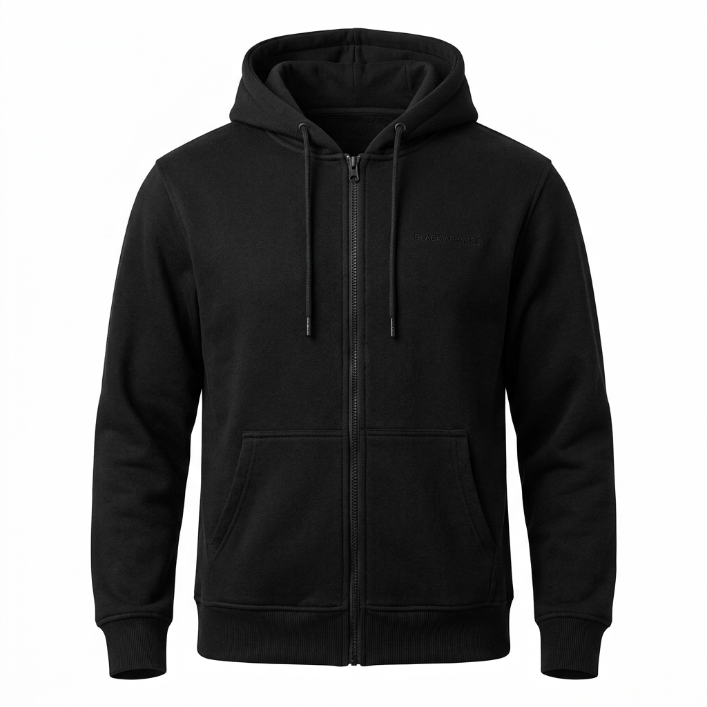 Essential Zip Hoodie · Negro — Black Apparel